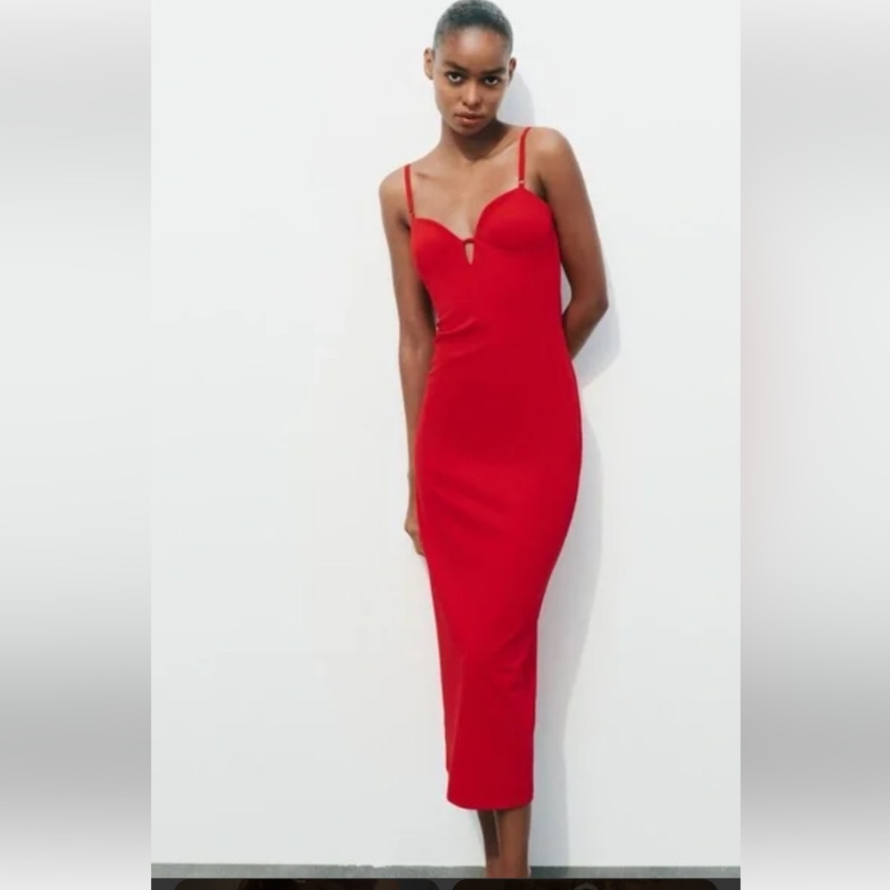 NWT Zara Red Body Con Midi Dress
